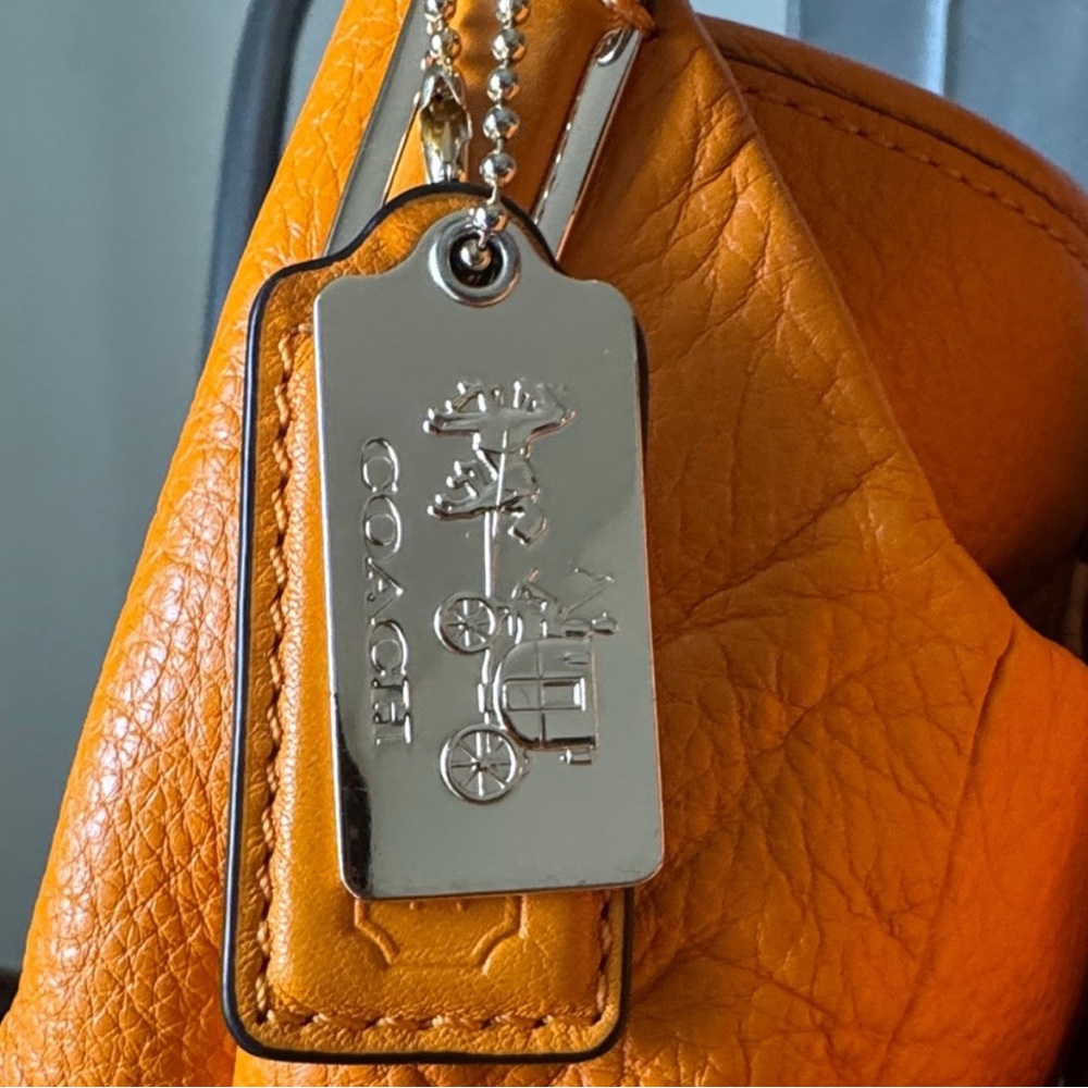 Coach Pebbled Leather Shoulder Bag in Bright Orange with Gold Hardware - Picture 5 of 12